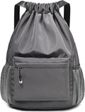 Drawstring Backpack for Women, Waterproof Drawstring Gym Bag for Men, Small Cinch Sack for Basketball, Pull String Sport Bag for Soccer. (Grey)