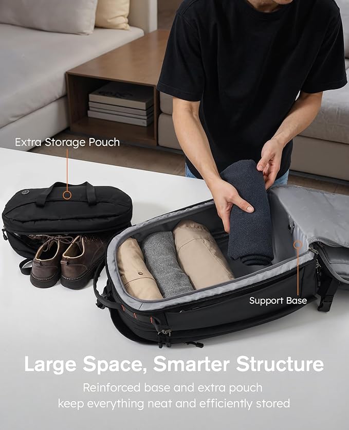 Tolaccea Travel Laptop Backpack, TSA Friendly Flight Approved Carry-on Business Rucksack Work Backpack with Extra Toiletry Bag, Dual Storage for 17.3" Laptop and 12.9" Tablet, 40-45L Expandable