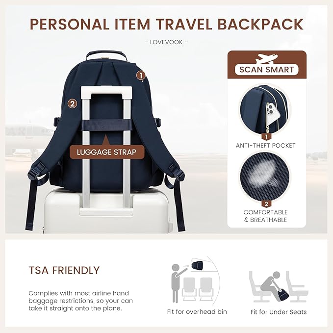 LOVEVOOK Laptop Backpack for Women with Pouch Pocket for Large Capacity Cup,17 Inch Laptop Computer Bag Travel Backpack Purse,Waterproof Work Business Backpack College Teacher Bags,Dark Blue