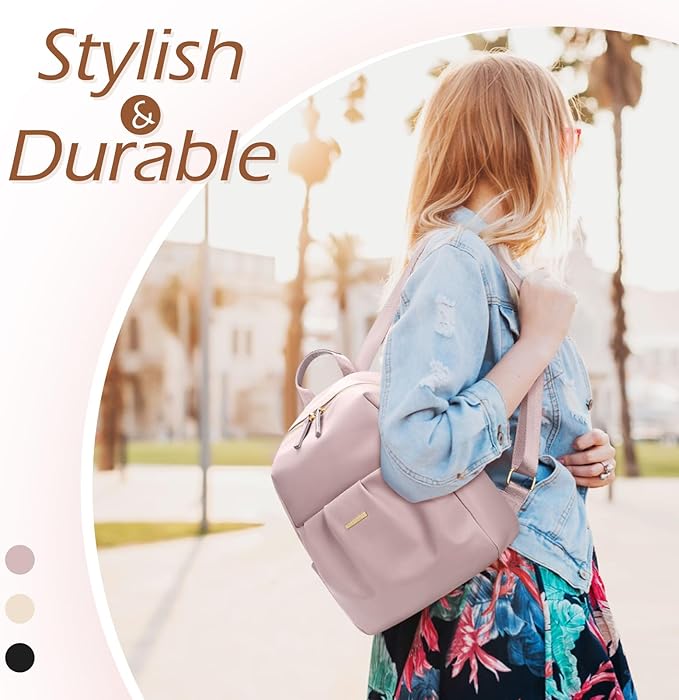Small Backpack for Women Lightweight Mini Cute Back pack Daypack Purse fot Casual Daily Travel College Work,9.7 Inch,Greyish pink