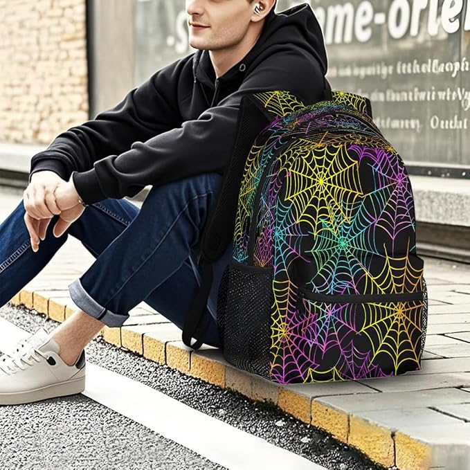 Pardick Colorful Spider Web Backpack for Kids Girls Boys Lightweight School College Students 18in Bookbag Large Capacity Computer Backpacks Laptop Rucksack Travel Gym Hiking Camping Daypack