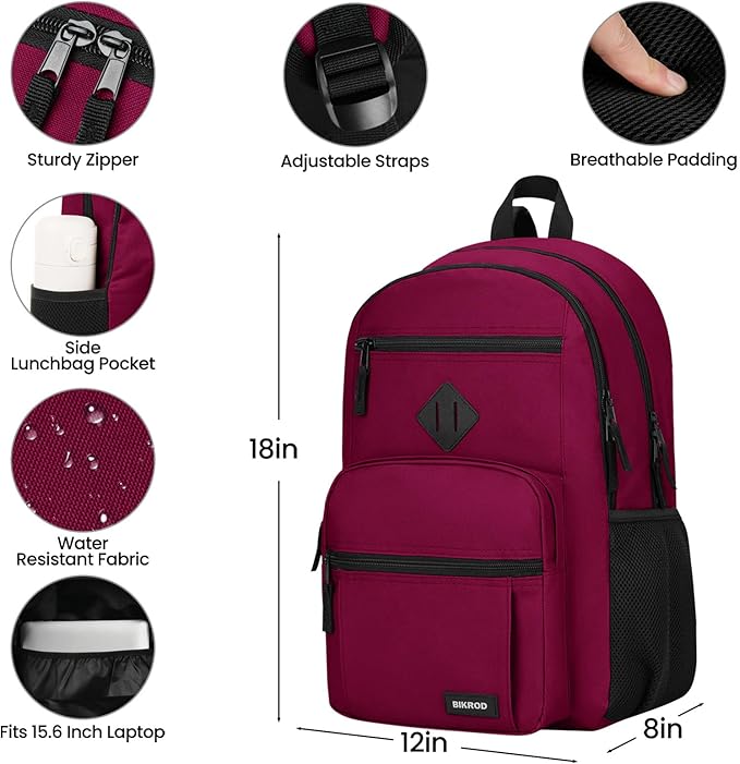 BIKROD Backpack for Girls Women, School Backpack for Teen Boys, Lightweight Casual High School Bookbag, Daily-use Travel Laptop Backpack Fits 15.6 Inch Notebook