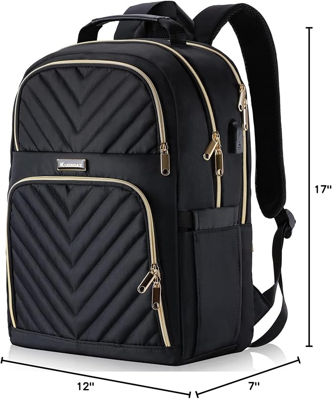 Laptop Backpack for Women, School Backpack for Teen Girls, 15.6 Inch Quilted Work Backpack Purse, Large Anti-theft Bookbag for Students, Casual Daypacks for Women,Black