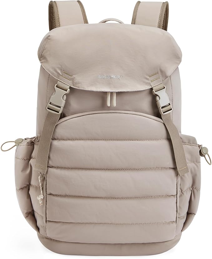 BAGSMART College Laptop Backpack, Opening Travel Backpack for Women, Outdoor Backpack for 15.6 Inch Laptop, Camel