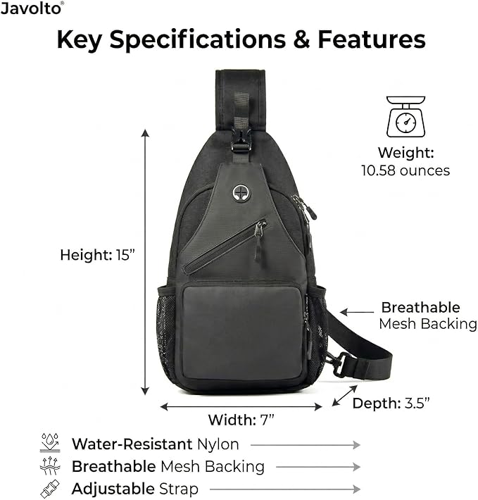 Sling Bag for Men Crossbody Backpack, Small Sling Backpack Mens Shoulder Bag, Casual Daypack Hiking Bag for Travel