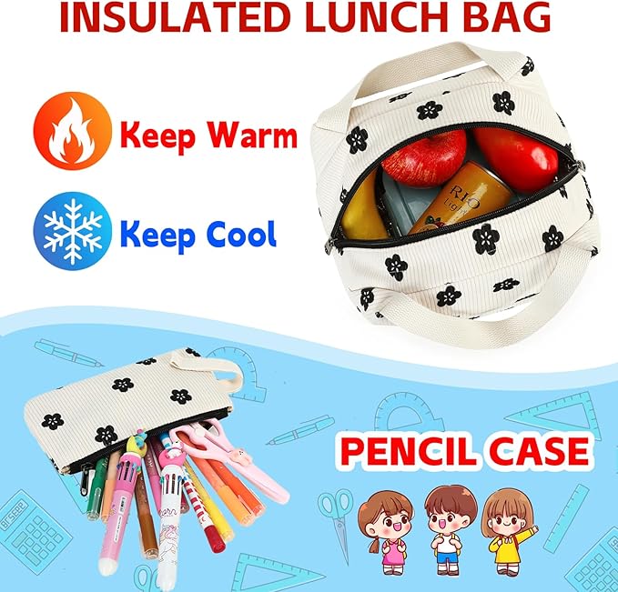 School Backpack for Girls Laptop Backpack for Teen Women Preschool Kindergarten Elementary Kids Bookbags Travel Daypack with Lunch Bag and Pencil Case (Corduroy Floral)