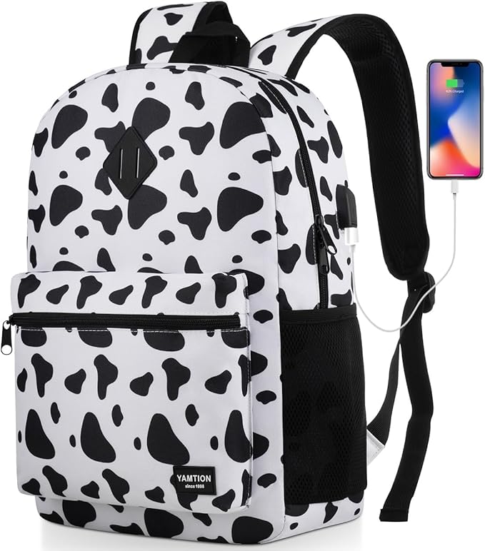 YAMTION Unisex School Backpack,Classic Casual Bookbag Adults and Teens Schoolbag with USB Port for High School College Office Work Travel