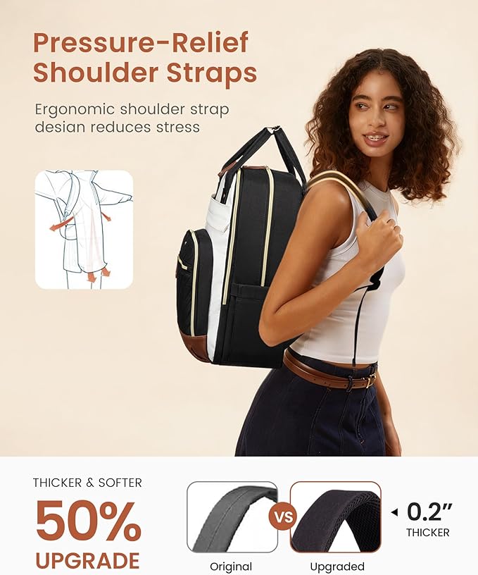 LOVEVOOK Laptop Backpack for Women with Giant Tumbler Holder Pocket,18 inch School College Book Bag Nurse Teacher Backpack,Waterproof Work Travel Backpack Purse Laptop Computer Bag, Beige-Pink-Pink