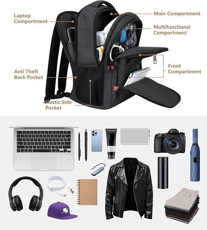 Backpack for Men,School Backpack for boys teens,Travel laptop backpack with Reinforced Straps,Water Resistant business Work college bookbag,book bag Fits 15.6 Inch,Black Back Pack