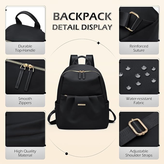 Backpack for Women, Small Cute Backpack Purse Lightweight Casual Daypack Backpack for Travel Mini Backpacks for Ladies College Work,9.7Inch,Black