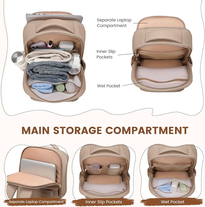 Lunch Backpack 16 Inch Laptop Backpack with Insulated Cooler Lunch Box Food Bag for College Work Camping Picnics (Champagne)