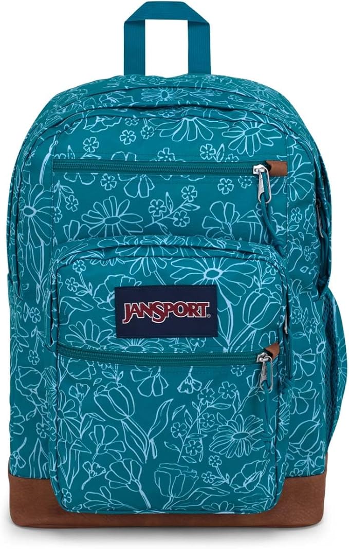 JanSport Cool Backpack with 15-inch Laptop Sleeve, Large Computer Bag Rucksack with 2 Compartments, Ergonomic Straps, Delightful Daisies Green