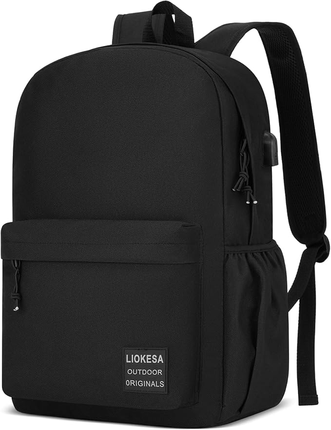 Large Casual Laptop Backpack,School Backpack Large Bookbag with USB for High School College Students Office Business Fits 17.3 Inch Notebook, Black