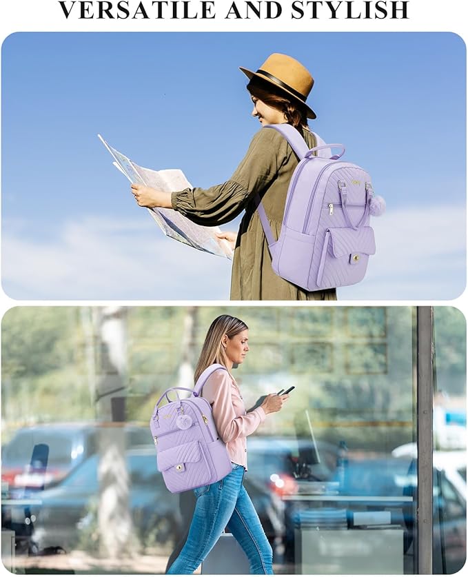 School Backpacks for Girls, Aesthetic Bookbag with Laptop Compartment for College Women Teens Middle High School, Purple