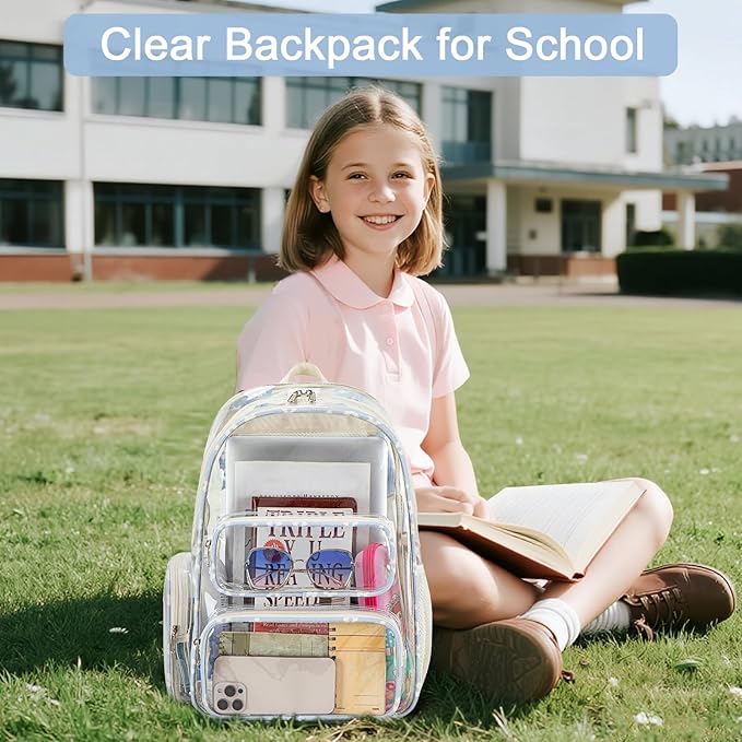 BTOOP Clear Backpack Heavy Duty Transparent Backpack 17" See Through Bookbag for College Work Festival Security with Padded Strap Large Capacity