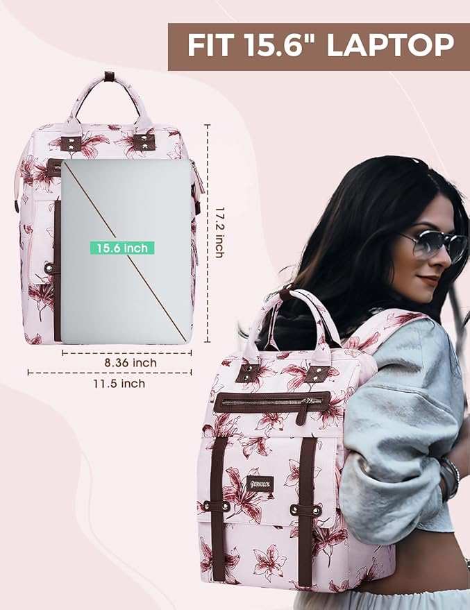 Laptop Backpack for Women, 15.6inch Wide Open Work Business Laptop Backpack with USB Charging Hole, Backpack Purse Computer Casual Backpacks Gift for Teacher Doctor Nurse College