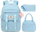 LXYGD 3 PCS Backpack for Teen Girls,Laptop Backpacks 15.6 Inch School Bag with Lunch Box Pencil Pouch Set for Students Aesthetic College Bookbag Travel Daypack(Blue)
