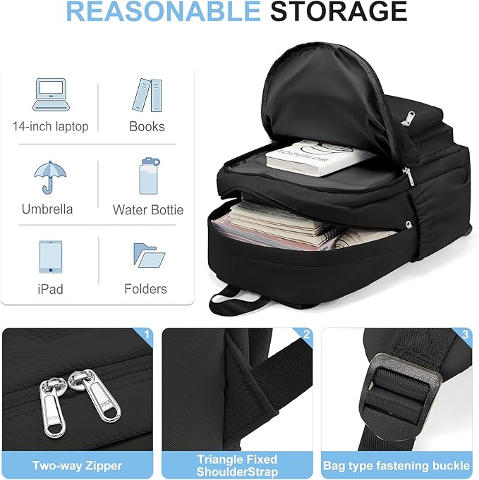 Black College Backpack For Women Men,Lightweight High School Bag,School Backpack With Lots Of Pockets,Cute Bookbag For Teens Boys Girls,Casual Daypack Backpack For School