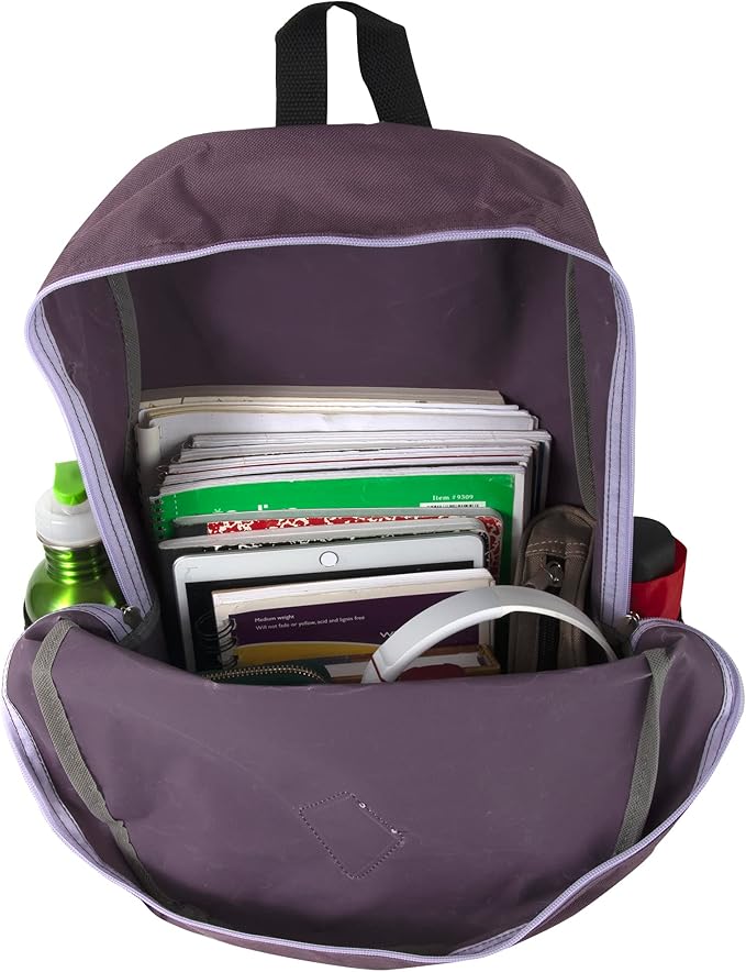 Large School Backpacks with Mesh Side Pockets – Classic 19 Inch Solid Color Backpacks for Kids, Men, Women, Travel (Purple & Lilac)