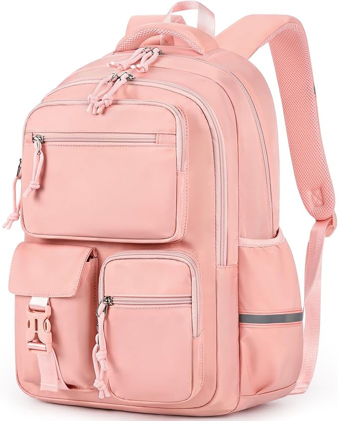 mibasies School Backpack for Teen Girls: 17.9 IN Backpack for Women with Laptop Compartment for Middle High Elementary School College Travel- Kids Bookbag Light Pink