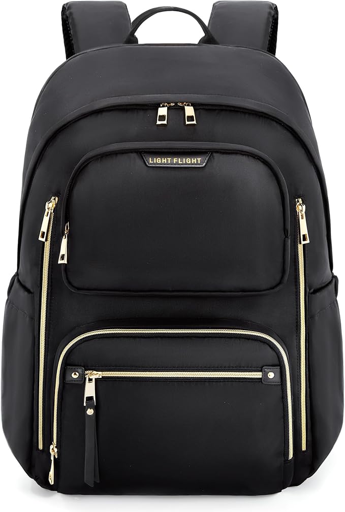 LIGHT FLIGHT Women's Laptop Backpack Fit for 15.6 Inch for Travel Work Business College, Large Capacity Stylish Bookbag with USB Port and Water-Resistant for Daily Use,Black