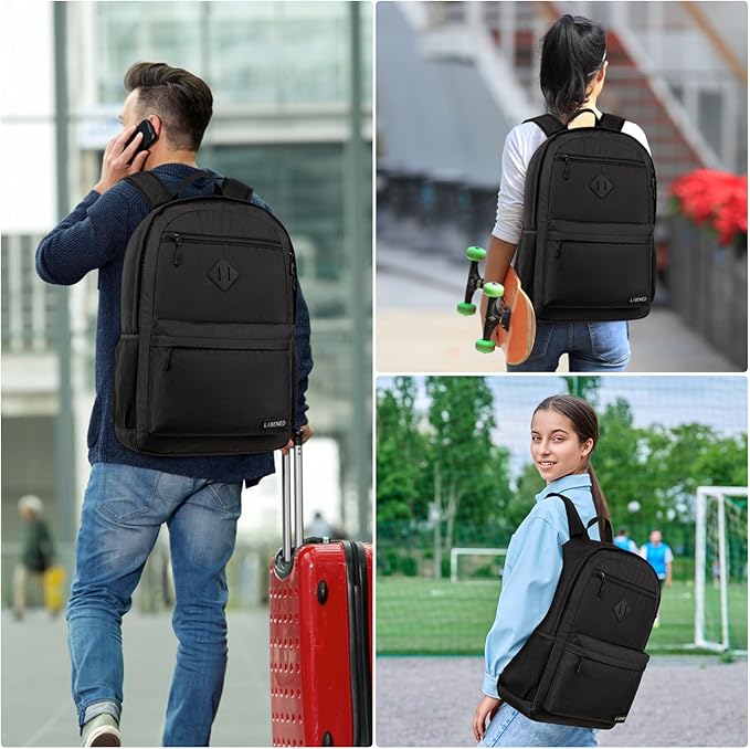 School Backpack Teen Boys and Girls, Classical Basic Black Backpack, 15.6 Inch Laptop Bookbag for Women Men, and College High School
