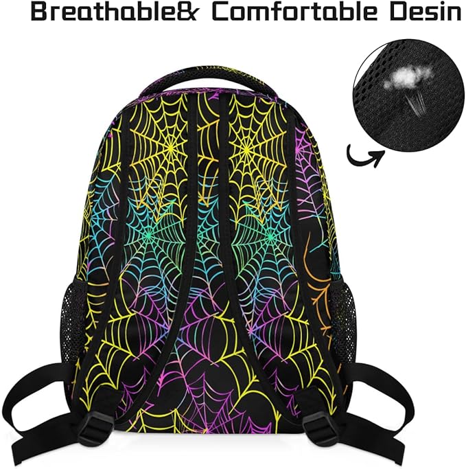 Pardick Colorful Spider Web Backpack for Kids Girls Boys Lightweight School College Students 18in Bookbag Large Capacity Computer Backpacks Laptop Rucksack Travel Gym Hiking Camping Daypack