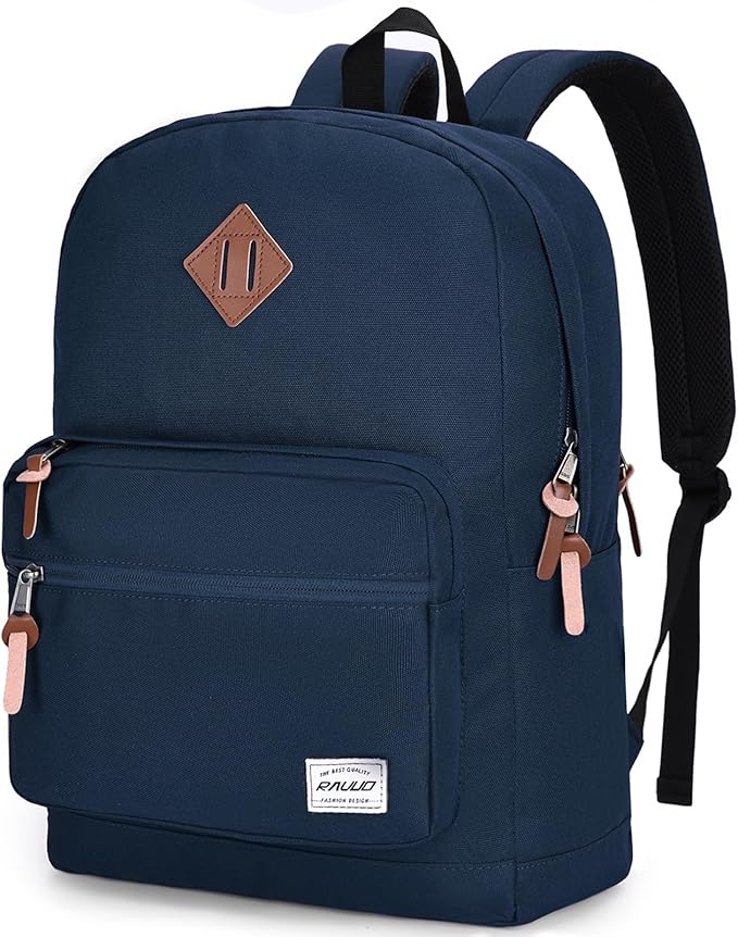 RAVUO School Backpack for Men | Classic Bookbag for 15.6inch Laptop, Water Resistant College Daypack Schoolbag for Travel Work, Blue