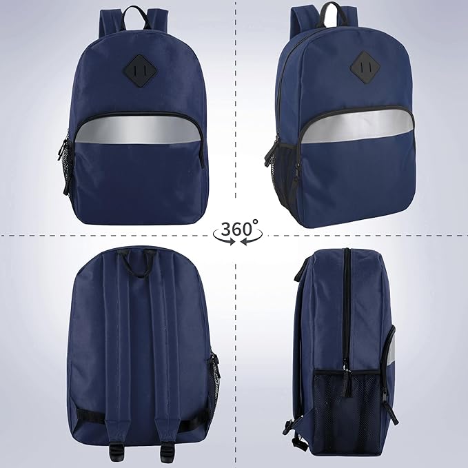 Trail maker Reflective School Backpack for Kids | Colorful Backpack with Adjustable Straps, Side Water Bottle Pockets (Navy)