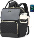 Computer Backpack for Women, Work Bag Laptop Bookbag with Cup Holder & USB Charger for Teacher Nurse College Travel Back Pack, Gifts, Black Gray