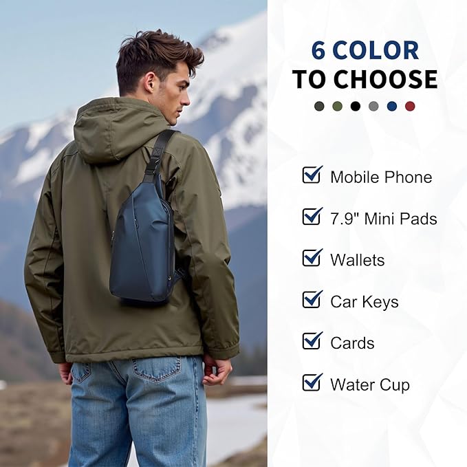 Small Sling Bag, Waterproof Nylon 7.9 Inch Crossbody Chest Bags Daypack Backpack with Anti-theft Pocket for Men Women (Dark Blue)