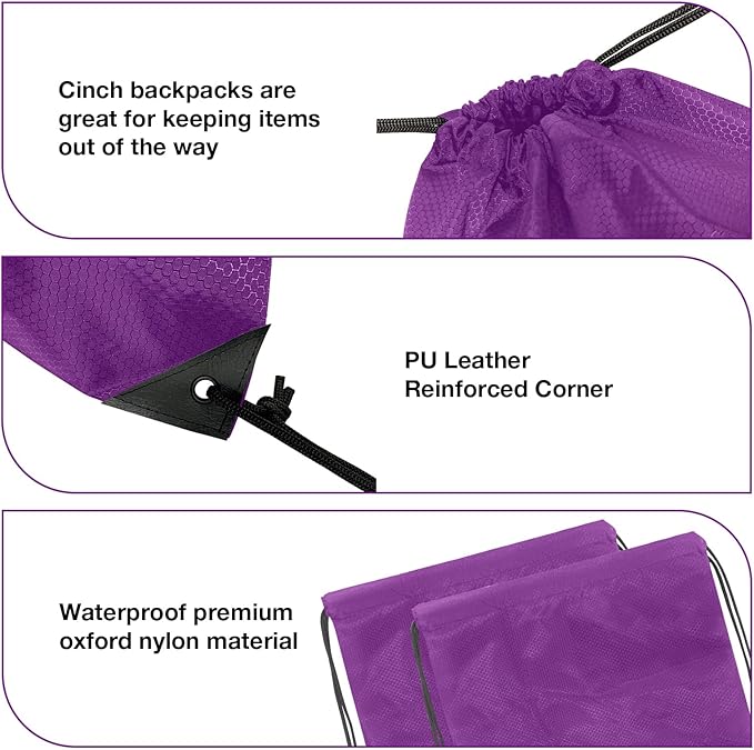 HIIXHC 2 Pack Purple Drawstring Backpacks, Cinch Bag, Lightweight & Washable Sackpack, Perfect for Gym, Sports, Travel - Men & Women,X-Large 22.4"x17.5"