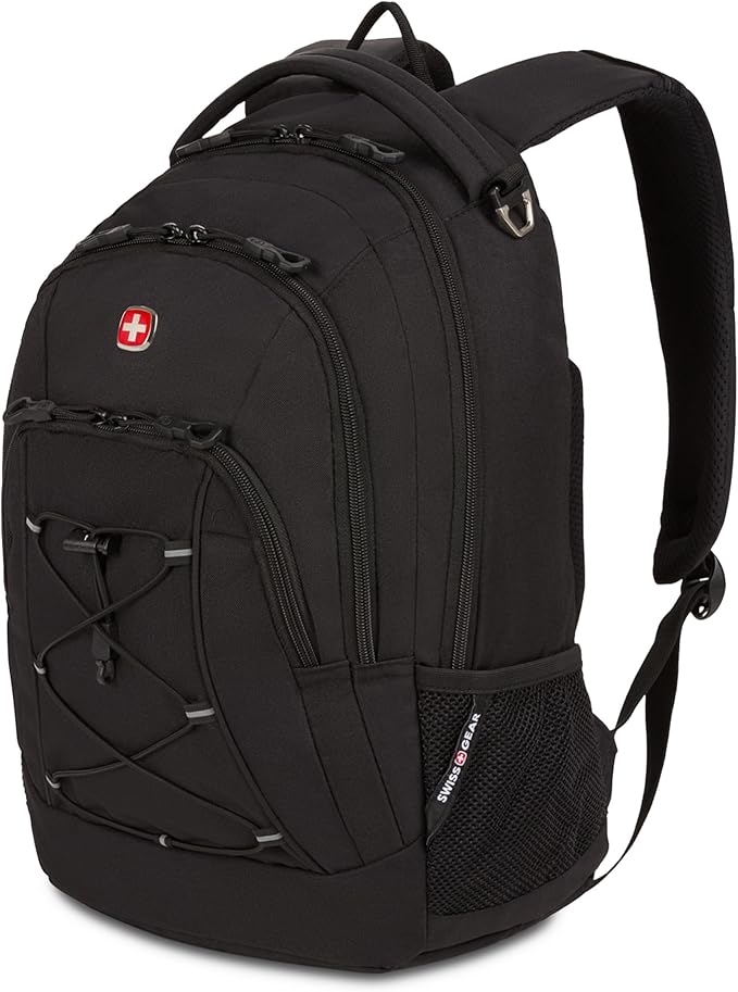 SwissGear 1186 Special Edition 13” Laptop Backpack Black – Compact Tech Bag with Reflective Accents – Multiple Organizer Pockets with Bungee Cords & D-ring Attachment Point