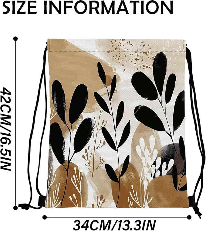 Drawstring Backpack Draw String Bag Waterproof for Sports Gym Beach Travel Cute Aesthetic Sackpack Men Women (13"×17")-Brown Leaf
