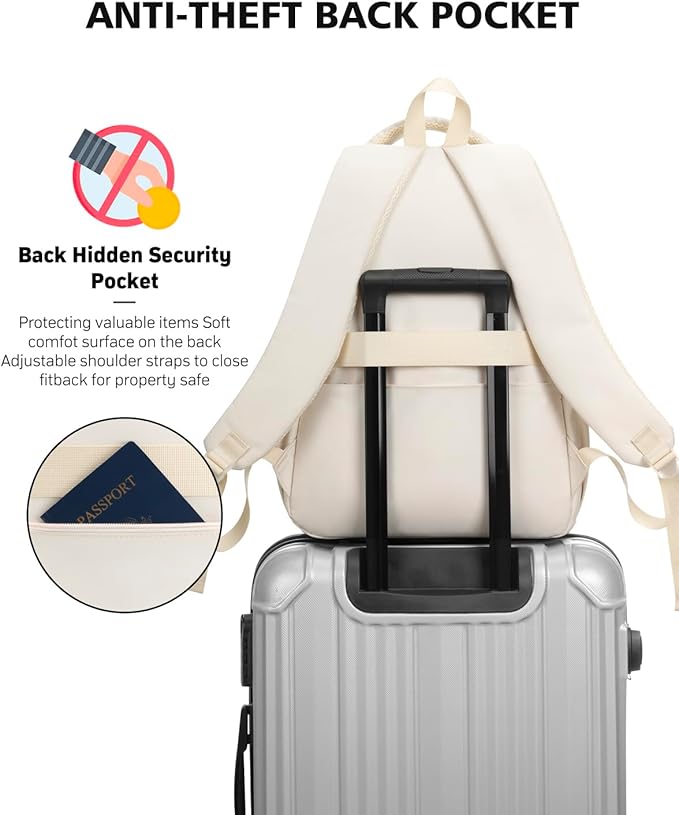 Cute Backpacks for Girls, Teens Aesthetic High School Laptop Backpack College Student Women Bookbag, Mochilas Escolares para Niñas, Beige
