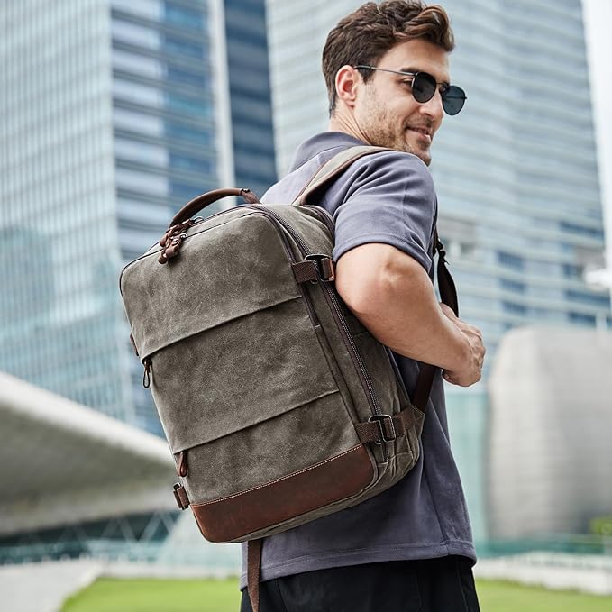 BOVIP Travel Backpack for Men, Carry On Backpack, Flight Approved Personal Item, 17 inch Laptop Backpack, Light Green