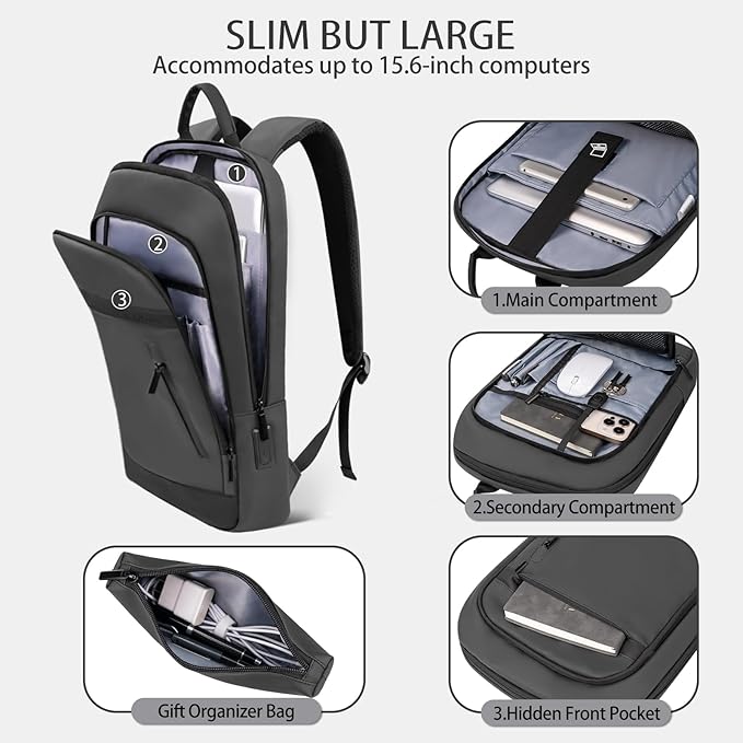 Business Backpack for Men Lightweight Commute Laptop Backpack Anti-Theft Water Resistant Backpack for 17.3 Inch Computer for Daily Office Work with Small Bag (Grey, 17.3")