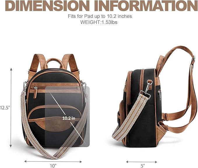 Small Backpack Purse for Women, Mini Backpack Vegan Leather with RFID Blocking & Tablet Pocket, Cute Shoulder Handbag for Travel, School & Work Black Brown