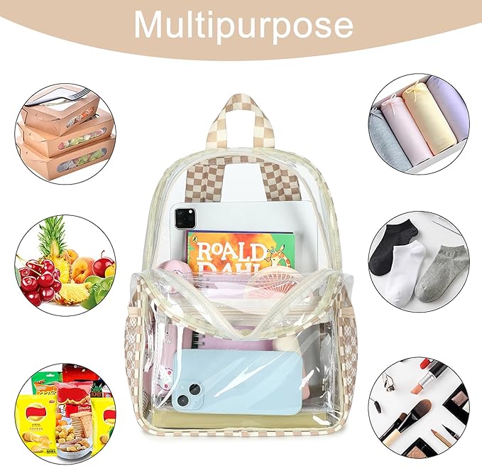 BTOOP Clear Mini Backpack for Stadium Events 12x12x6 Small Transparent Backpacks Plastic See Through Clear Bag for Concerts Work Festival Security Travel