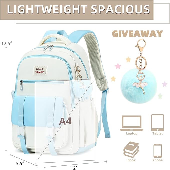School Backpack for Teen Girls College Backpacks for Women Students Bookbag Large 15.6 Inch Laptop Bags Kids Kindergarten Elementary Middle School Bag Anti Theft Daypack Travel Back Pack Blue