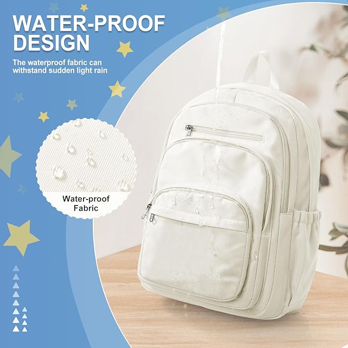 weradar School Backpack For Women Men, Lightweight Casual Daypack College Backpacks, Aesthetic Students Bookbag, Backpack With Lots Of Pockets,Cute High School Bag For Boys Girls(Beige)