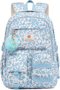 School Backpack for Teens Girls Women 15.6 Inch Laptop College Backpacks Corduroy Work Bag Kids Elementary Middle High School Bookbag Students Back Pack Anti Theft Travel Daypack Womens-Blue Floral