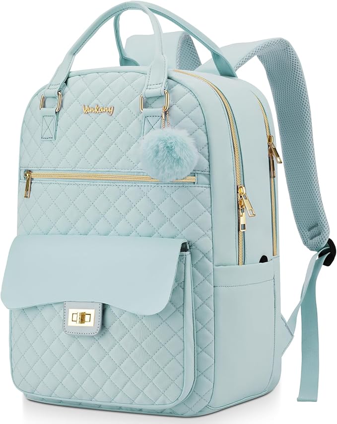 Girls Backpack, Aesthetic School Bag with Charging Hole for Kids Elementary Middle High School College Women Teens Bookbag, Green
