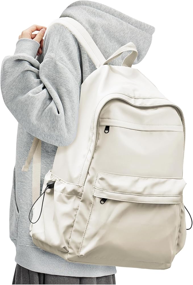 BJLFS Beige School Backpack for Girls Women Waterproof High School Book Bag Cute Backpack for Men Teens Boys, Lightweight Simple Middle School Back Pack Daypack
