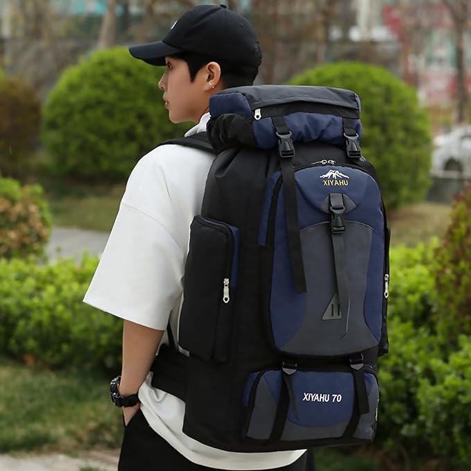 Lawaia 70L Hiking Backpack Large Camping Pack Backpacking Bag Rucking Backpacks Outdoor Trekking Travel Rucksack for Men Women-Dark Blue
