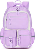 mibasies School Backpack for Teen Girls: 17.9 IN Backpack for Women with Laptop Compartment for Middle High Elementary School College Travel- Kids Bookbag Light Purple Beige