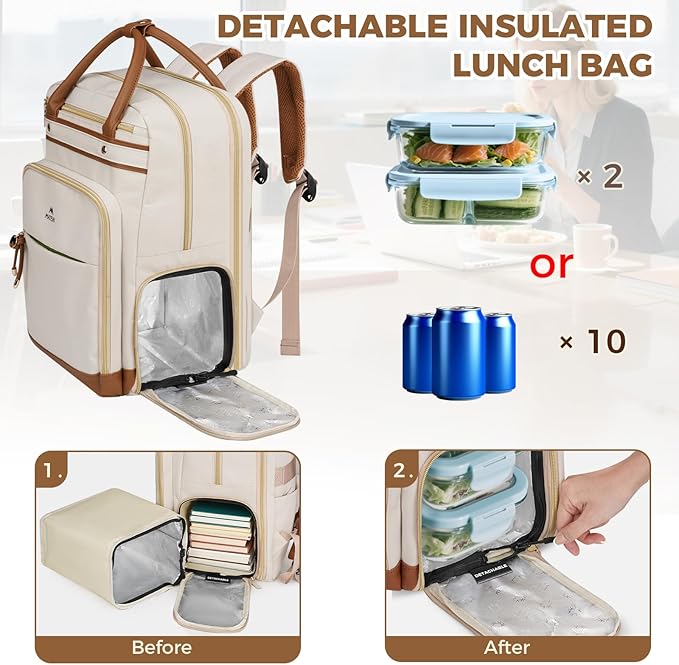 MATEIN Teacher Work Backpack with Lunch Compartment Detachable, 15.6 Inch Laptop Backpack with Organized Pocket, College Computer Backpacks Meal Prep Bag Gift for Women Nurse Commute Office