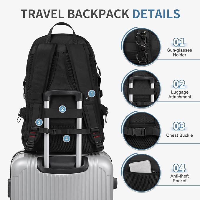 Travel Backpack for Men, 35L TSA Approved Large Laptop Backpack Fits 18.4 Inch, Water-Repellent W/Shoe Compartment & Wet Pocket Anti-theft Pocket, Black
