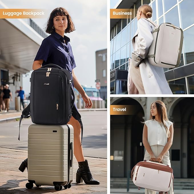 LOVEVOOK 50L Travel Backpack for Women,Carry on Luggage Backpack Flight Approved with 3 Packing Cubes,Waterproof Personal Item Travel Bag fits 17 Inch Laptop,Overnight Weekender Business Daypack