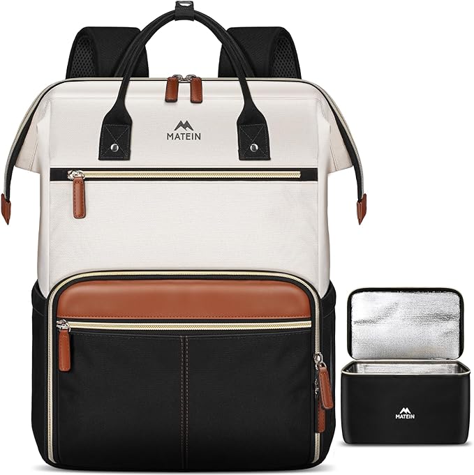 MATEIN Laptop Backpack with Lunch Box, 17.3 Inch Lunch Backpack for Women, College Computer Back Pack Work Backpacks with Insulated Lunchbox Meal Prep Bag for Teacher Nurse Commute Office, 2Pcs Set